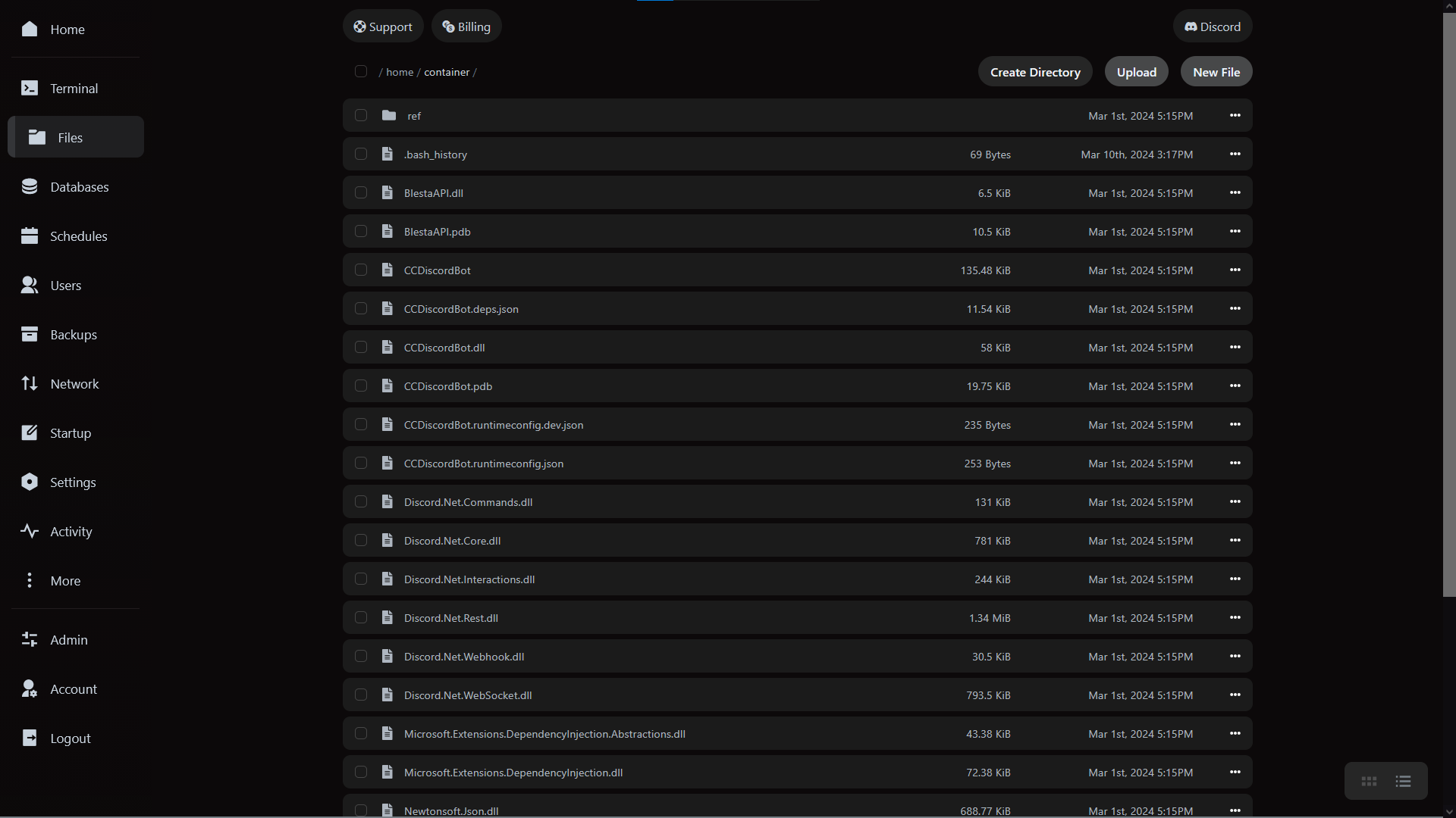 Pterodactyl panel file manager view